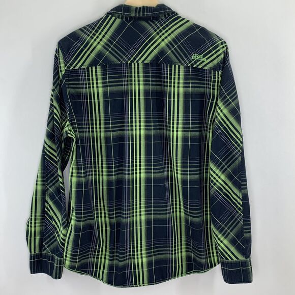 Y2k No Fear Flannel Shirt Mens Size L Button Up Monster Green Skater Grunge - Picture 2 of 11